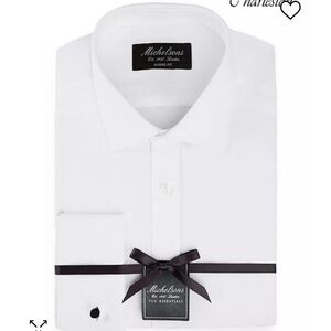 Michelsons of London Men's Slim Fit White Pique Tuxedo Shirt